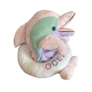 Wishpets  Soft Plush Toy Pink Multi Color Dolphin Ring 2003 Ocean Reef Bean Bag